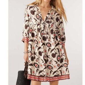 ba&sh Cream Mini Dress with Black Floral and Red Accents